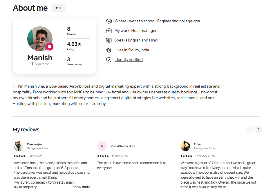 Airbnb superhost in goa